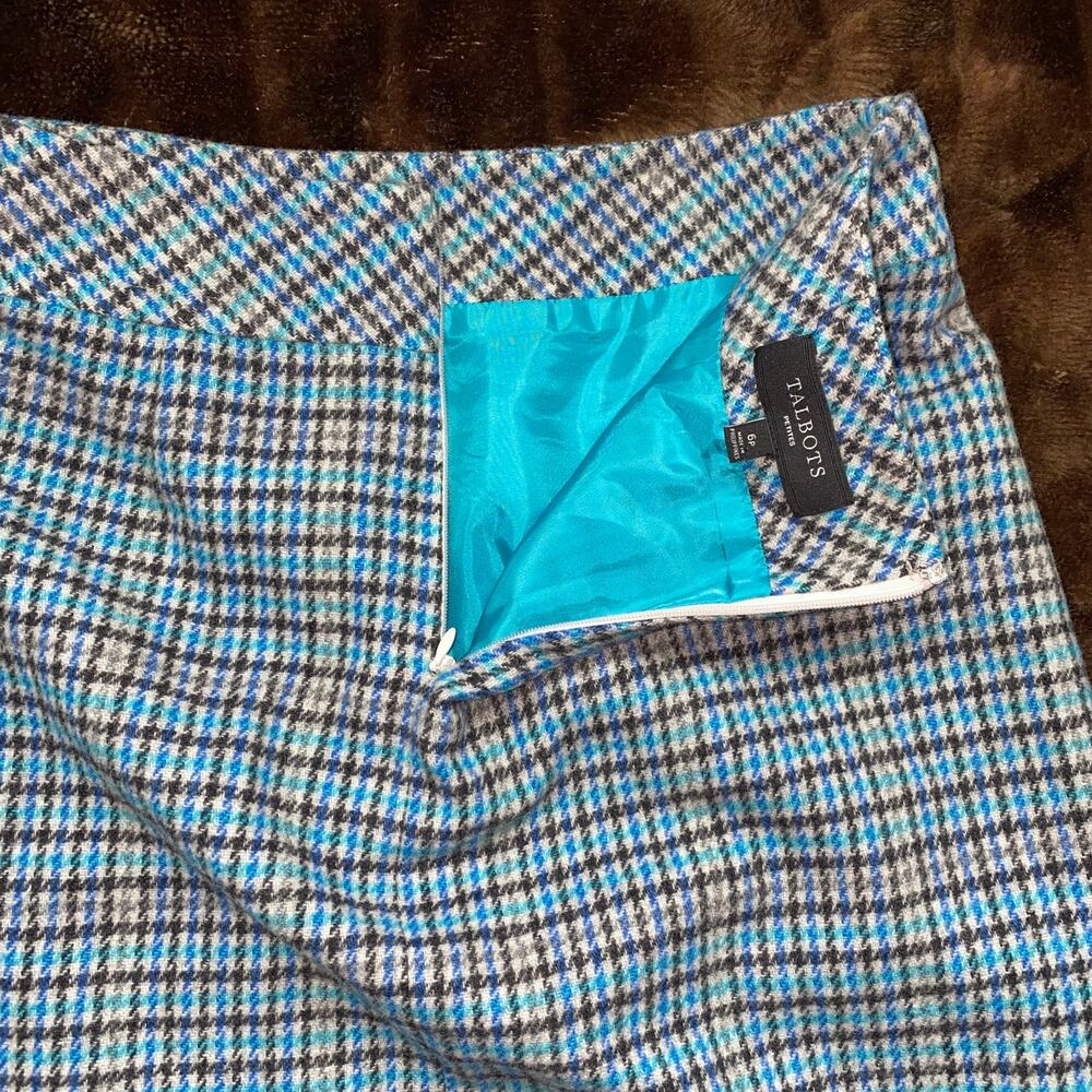 Talbots 6P Blue Houndstooth‎ Plaid Wool Blend Mini Skirt VERY NICE CONDITION - Picture 6 of 9